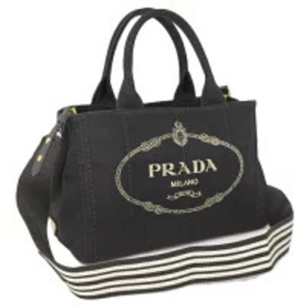 PRADA Canapa 2way Tote Hand Handbag Canvas Black - Picture 1 of 9